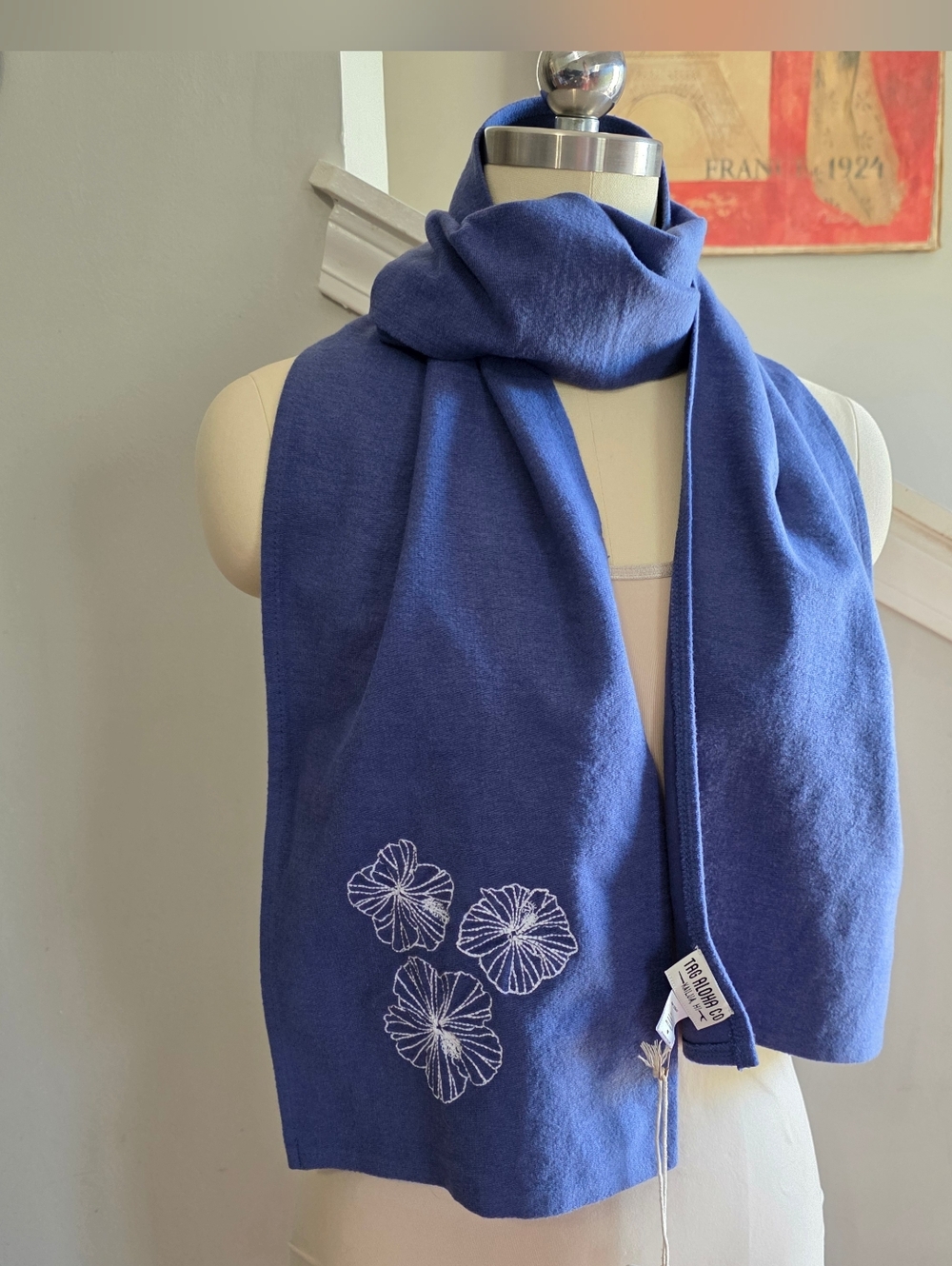 Tag Aloha Co Scarf Blue Embroidered NWT